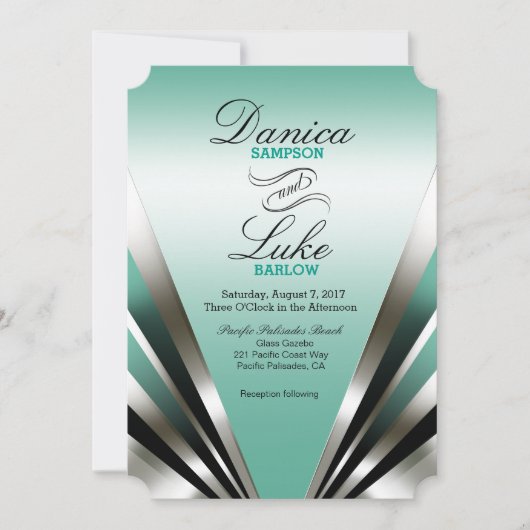 Art Deco Glam Nouveau Wedding | blauwgroen Kaart (Voorkant)