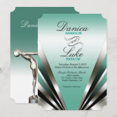 Art Deco Glam Nouveau Wedding | blauwgroen Kaart (Voorkant / Achterkant)