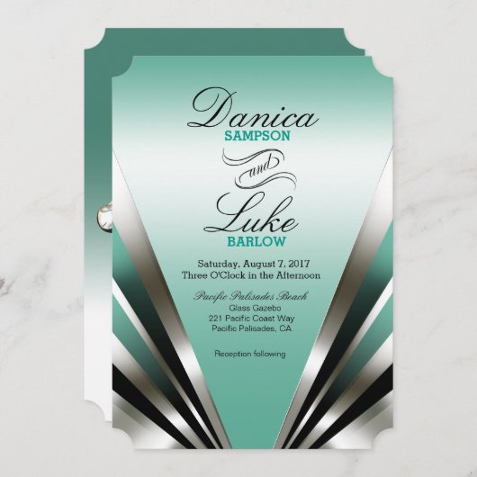 Art Deco Glam Nouveau Wedding | blauwgroen Kaart (Voorkant / Achterkant)