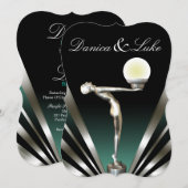 Art Deco Glam Nouveau Wedding | blauwgroen Kaart (Voorkant / Achterkant)