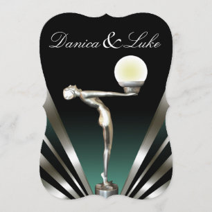 Art Deco Glam Nouveau Wedding   blauwgroen Kaart