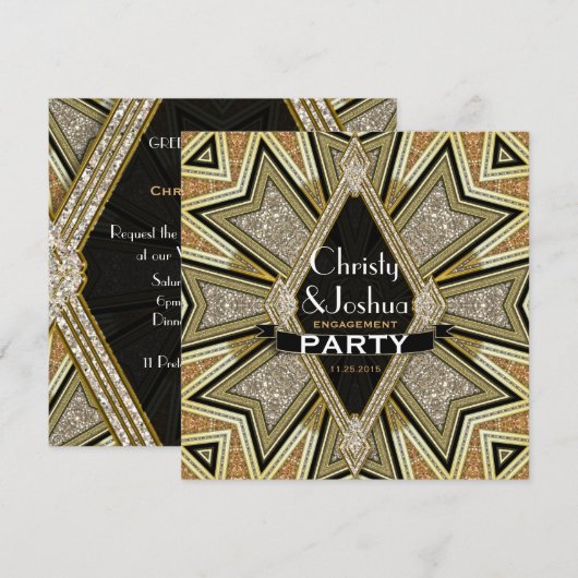 Art Deco Glam Sparkle Engagement Party Kaart (Voorkant / Achterkant)