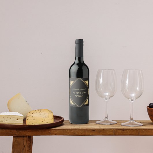 Art Deco Glam Vintage Bruiloft Wijn Etiketten