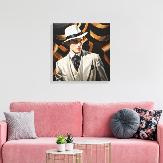 Art Deco Glam: Zilver Man Canvas Afdruk (Insitu (Woonkamer))
