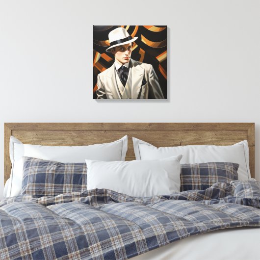 Art Deco Glam: Zilver Man Canvas Afdruk (Insitu (Slaapkamer))