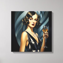 Art Deco Glam: zilveren vrouw Canvas Afdruk