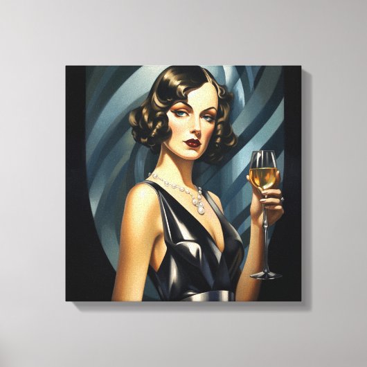 Art Deco Glam: zilveren vrouw Canvas Afdruk (Voorkant)