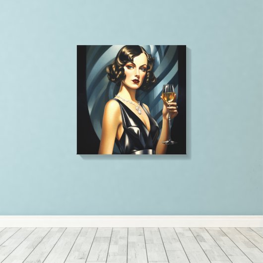 Art Deco Glam: zilveren vrouw Canvas Afdruk (Insitu (Houten vloer))