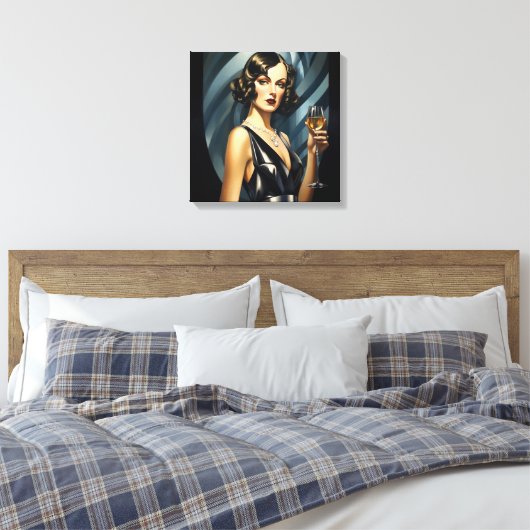 Art Deco Glam: zilveren vrouw Canvas Afdruk (Insitu (Slaapkamer))