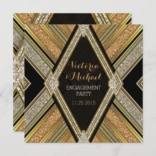 Art Deco Glamor Engagement Party Kaart (Voorkant / Achterkant)