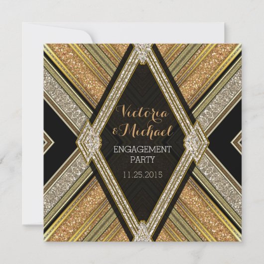 Art Deco Glamor Engagement Party Kaart (Voorkant)