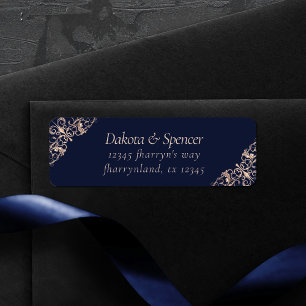 Art Deco Glamor Navy Blue Roos Gold Address Etiket