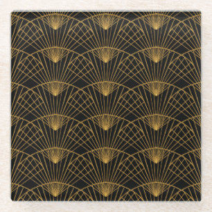 Art Deco Glamour: Gouden Fan. Glazen Onderzetter