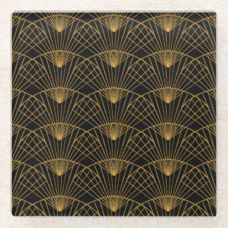 Art Deco Glamour: Gouden Fan. Glazen Onderzetter