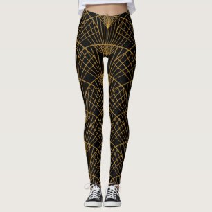 Art Deco Glamour: Gouden Fan. Leggings