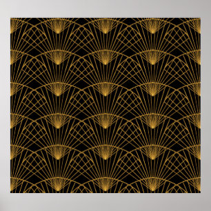 Art Deco Glamour: Gouden Fan. Poster