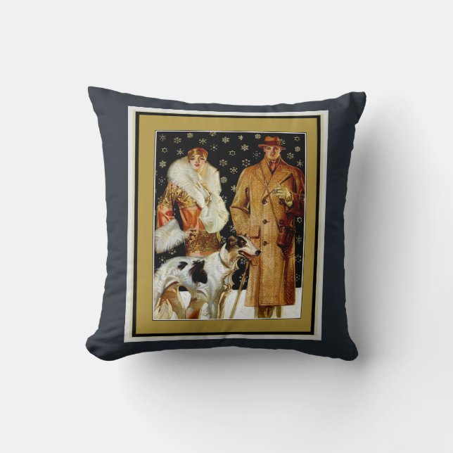 Art Deco Glamour Koppel Kerstmis Kussen (Voorkant)