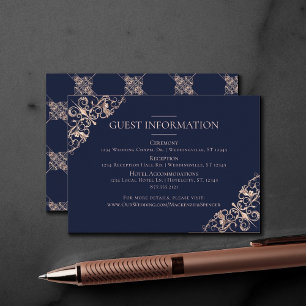 Art Deco Glamour   Navy Blue Blush Gastgegevens Informatiekaartje