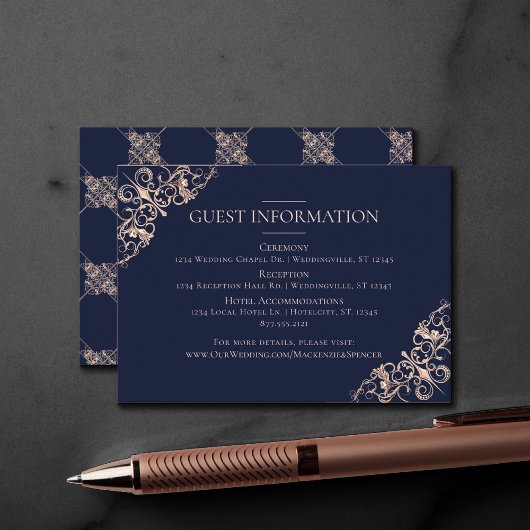 Art Deco Glamour | Navy Blue Blush Gastgegevens Informatiekaartje