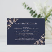 Art Deco Glamour | Navy Blue Blush Gastgegevens Informatiekaartje (Staand voorkant)