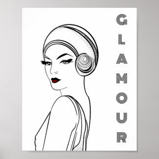 Art Deco Glamour Vrouw Illustratie Poster