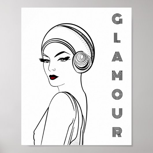 Art Deco Glamour Vrouw Illustratie Poster (Voorkant)