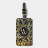 Art Deco Glamoureus Geometric Pattern Monogram Bagagelabel (Voorkant verticaal)