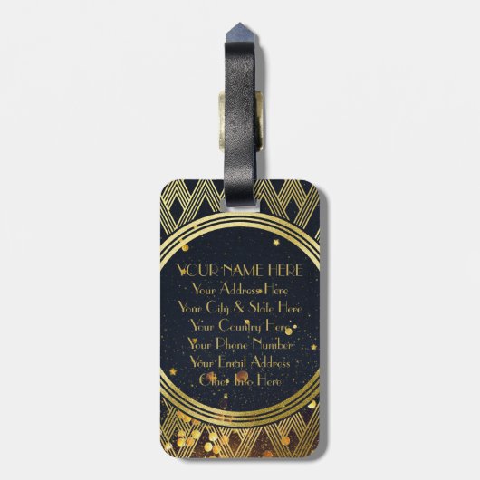Art Deco Glamoureus Geometric Pattern Monogram Bagagelabel (Achterkant verticaal)