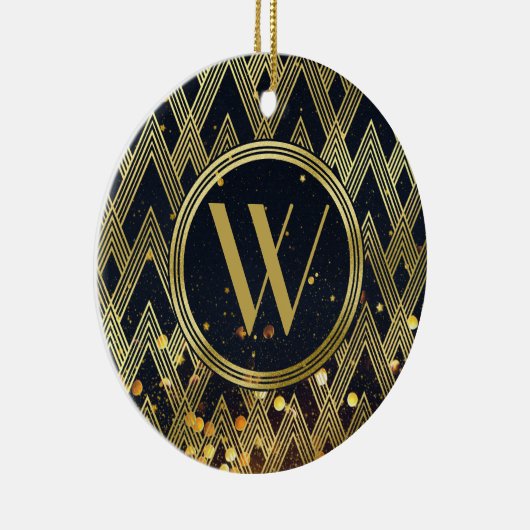 Art Deco Glamoureus Geometric Pattern Monogram Keramisch Ornament (Rechts)