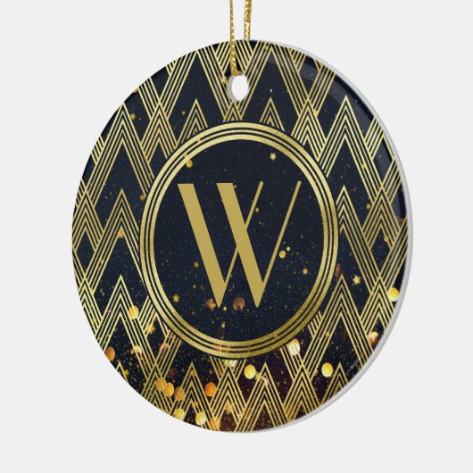 Art Deco Glamoureus Geometric Pattern Monogram Keramisch Ornament (Links)