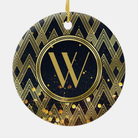 Art Deco Glamoureus Geometric Pattern Monogram Keramisch Ornament (Achterkant)