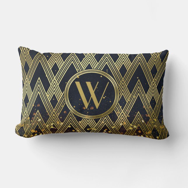 Art Deco Glamoureus Geometric Pattern Monogram Kussen (Voorkant)