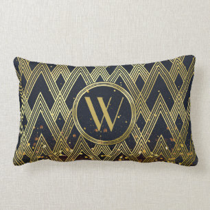 Art Deco Glamoureus Geometric Pattern Monogram Kussen