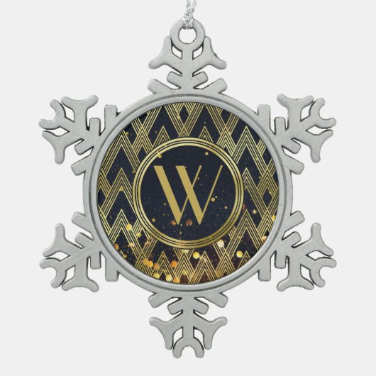 Art Deco Glamoureus Geometric Pattern Monogram Tin Sneeuwvlok Ornament (Voorkant)