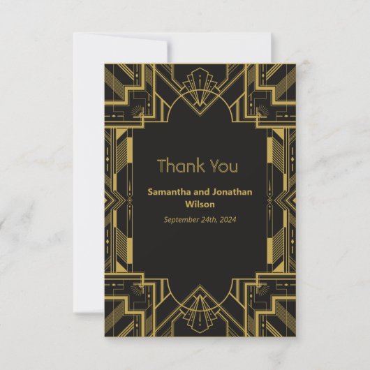 Art Deco Glamoureus Goud op Zwart Dankjekaart Bedankkaart (Voorkant)