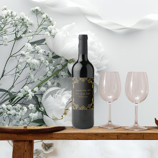 Art Deco Glamoureus Goud op Zwart Wijn Etiket