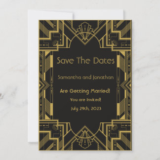 Art Deco Glamoureus Goud Zwart Save the Date Kaart