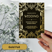 Art Deco Glamoureuze Gouden Huwelijksfolie op Zwar