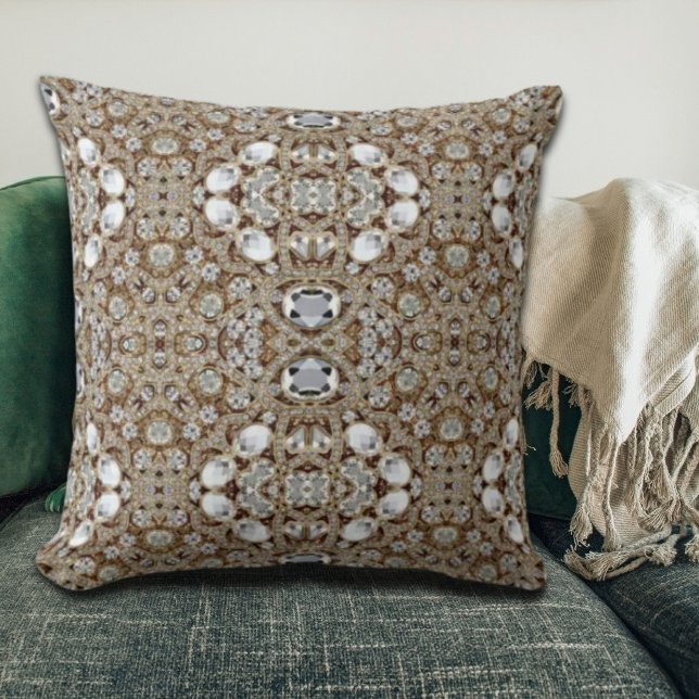 Art Deco Glamoureuze  Mode Beige Gold Kussen (Art Deco Glamorous Vintage Fashion Beige Gold Throw Pillow)