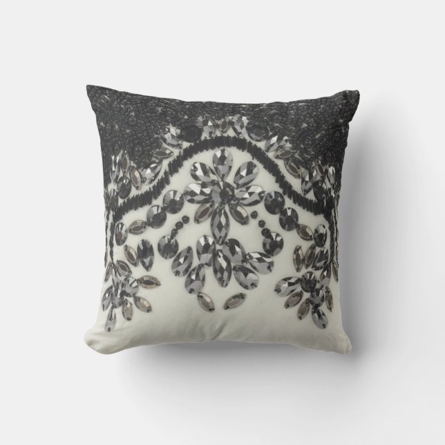 Art Deco Glamoureuze  Mode Black White Fl Buitenkussen (Voorkant)