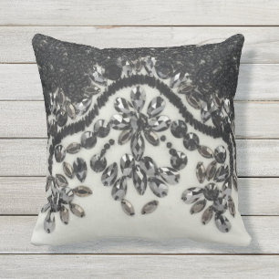 Art Deco Glamoureuze  Mode Black White Fl Buitenkussen