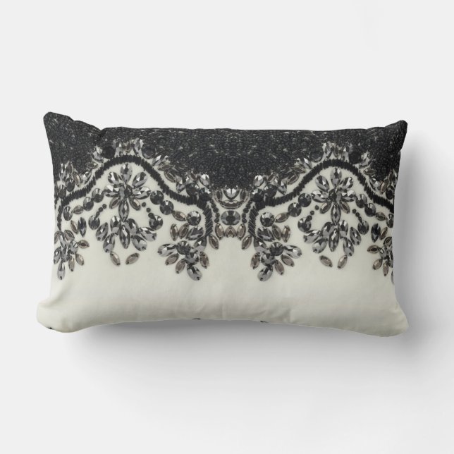 Art Deco Glamoureuze  Mode Black White Fl Kussen (Voorkant)
