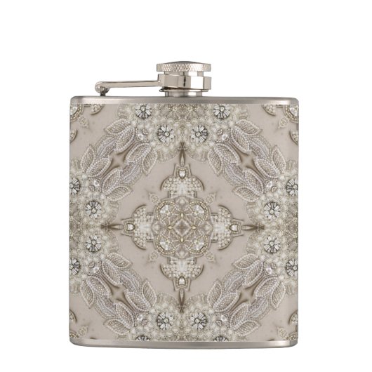 Art Deco Glamoureuze  Mode Grijze beige Heupfles (Voorkant)