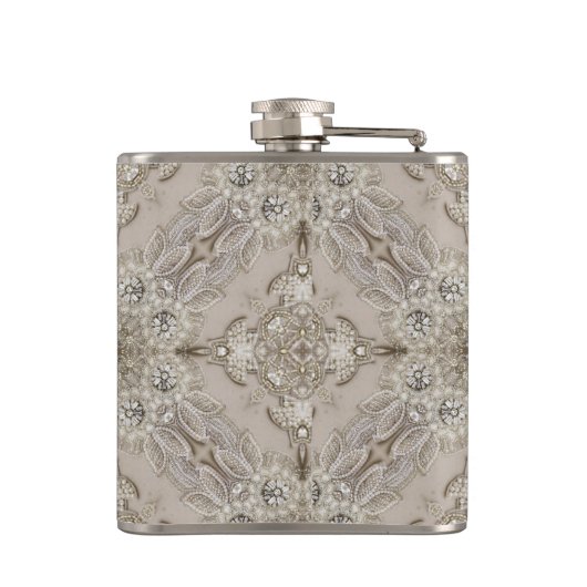 Art Deco Glamoureuze  Mode Grijze beige Heupfles (Achterkant)