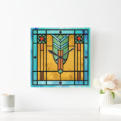 Art Deco Glas in lood 3 Square Wall klok (Huis)