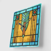 Art Deco Glas in lood 3 Square Wall klok (Hoek)