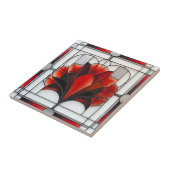 Art Deco Glas in lood Bloemenrood Zwart Wit Tegeltje (Zijkant)