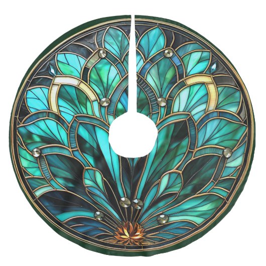 Art Deco Glas in lood Groen Turquoise Goud Kerstboom Rok (Voorkant)