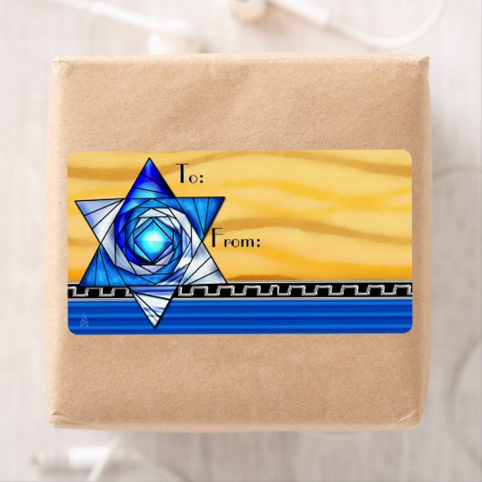 Art Deco Glas in lood Magen David To-From Etiket (Insitu)