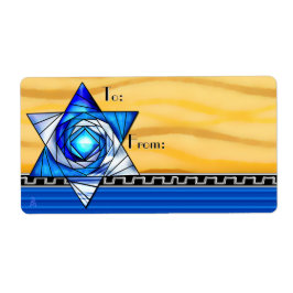 Art Deco Glas in lood Magen David To-From Etiket